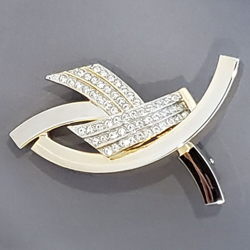 RARE Rhinestone Crystal AIDS Ribbon or Ichthys Fish Christian Pin Brooch Gold Pl - Picture 10 of 15